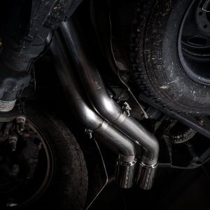 Ford F-250 Performance Exhaust - Stainless Works - Cat Back with X-Pipe and Dual S-Tube Mufflers - Polished - `11-`16